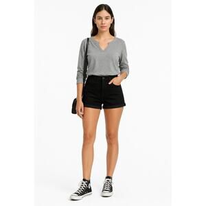 Black High Waisted Denim Shorts Mom Fit Super High Rise Cuffed Size 7/28 NWT
